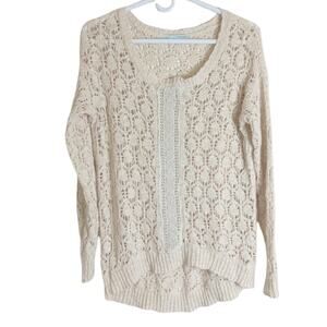 Cottagecore Embroidered Open Knit Sweater 100% Cotton Women's Medium